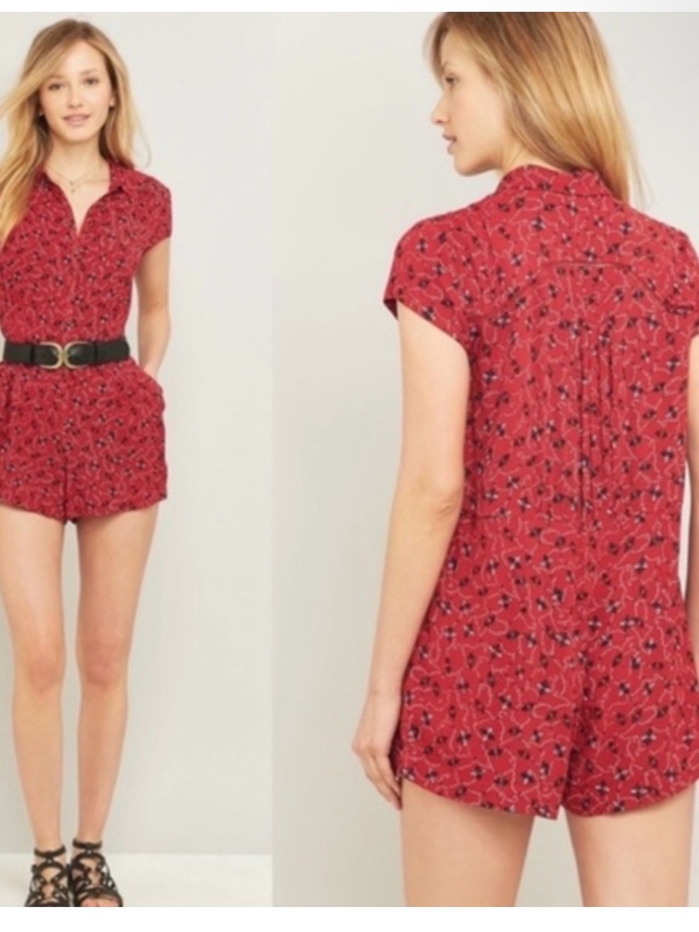 Free People Womens Debby Dot Romper Size S Red Floral Short Sleeve Casual